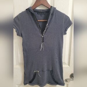 Miss Me Charcoal Gray Short-Sleeve Hooded Knit Top